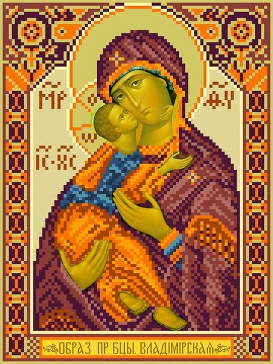 Рисунок на шелке «Владимирская Божья Матерь»