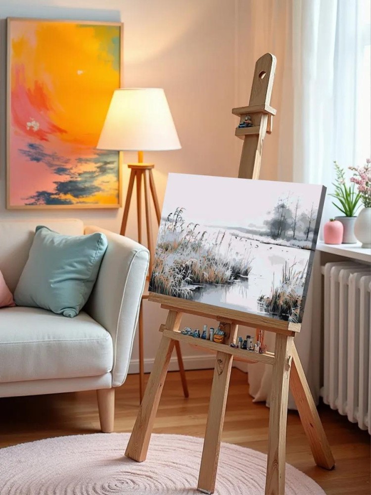 Картина по номерам «Зима: Снежный пейзаж с замерзшим озером» — картинка 9