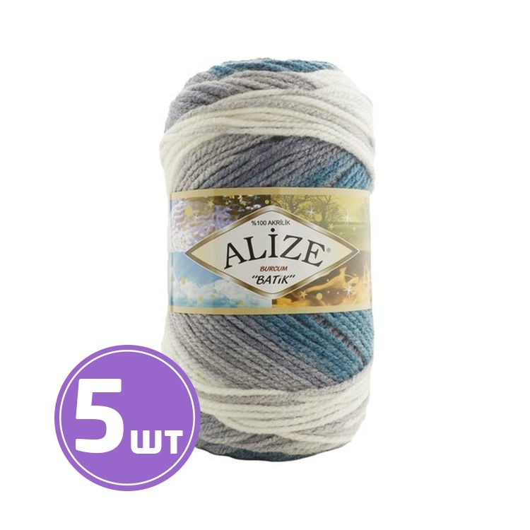 Пряжа ALIZE Burcum Batik (7640), бело-серо-бирюзовый, 5 шт. по 100 г