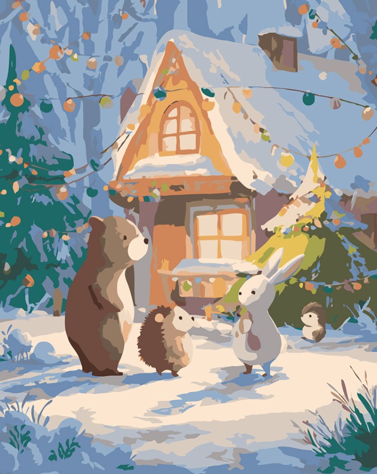 Картина по номерам Новый год у животных в лесу