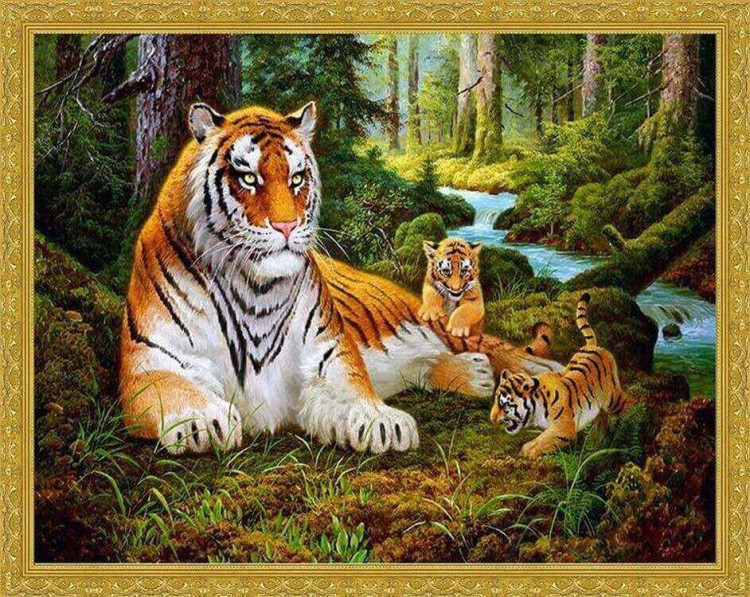 Алмазная вышивка «Тигриная семья»