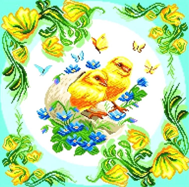 Рисунок на ткани «Птенцы»