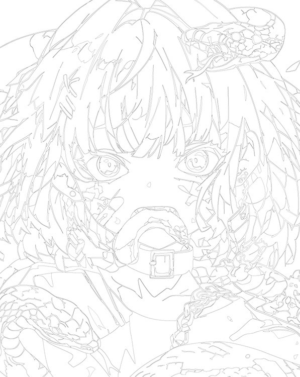 Картина по номерам «Синие змеи и девушка аниме, животные» — картинка 3