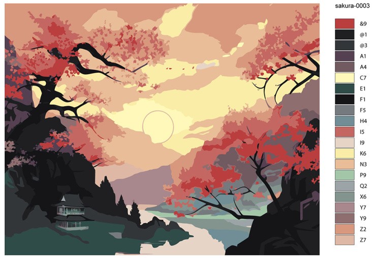 Картина по номерам «Цветущая сакура в горах» — картинка 2