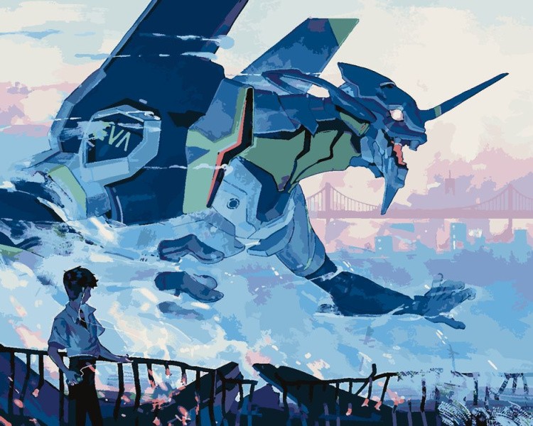 Картина по номерам «Evangelion Евангелион: Синдзи Икари и робот Ева»