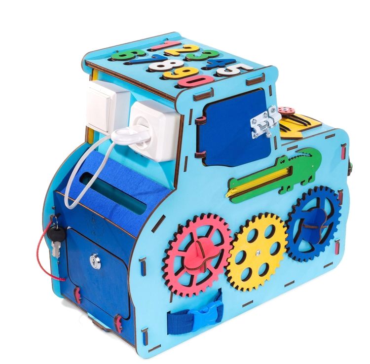 Бизиборд деревянный, бизидом развивающий «Трактор», EWA — картинка 2