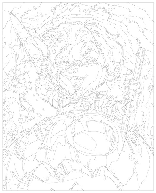 Картина по номерам «Страшная кукла Чаки и тыква на Хэллоуин» — картинка 3