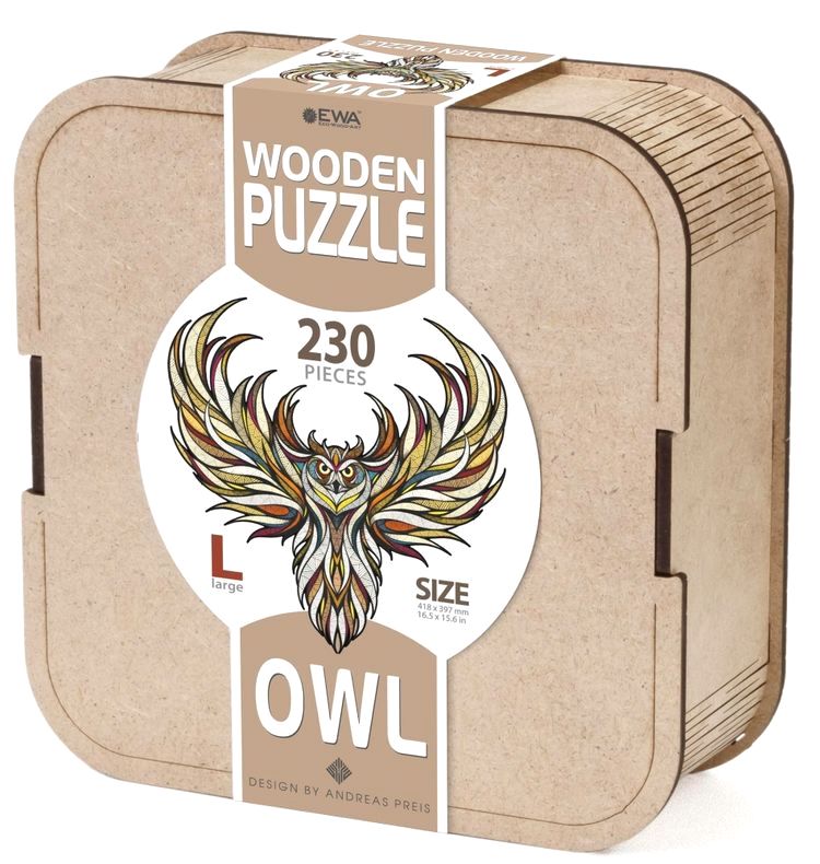 Деревянный, фигурный пазл EWA «Мудрая Сова L», 40x42 см — картинка 6