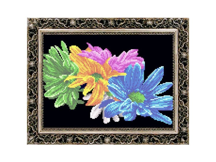 Рисунок на ткани «Радужные хризантемы»