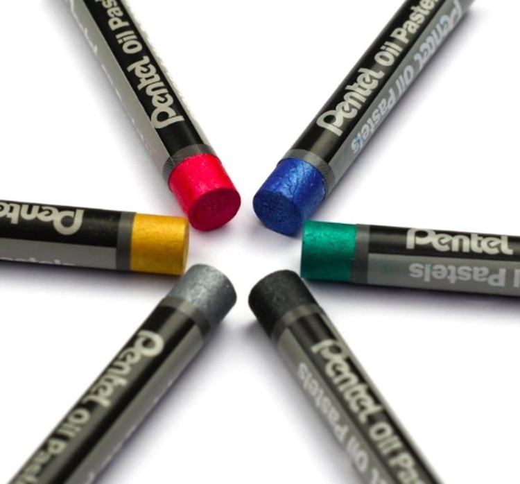 Пастель масляная, металлик, 6 цв., Pentel — картинка 3