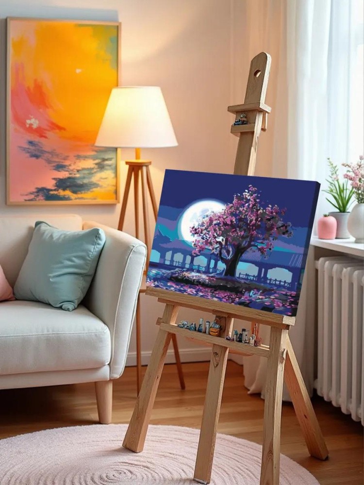 Картина по номерам «Сакура под луной» — картинка 10