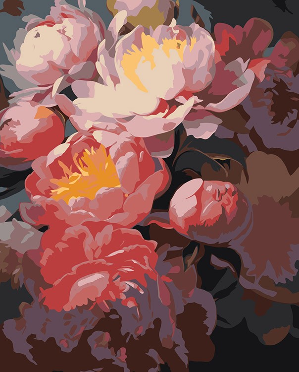 Картина по номерам «Цветы: Композиция из пионов в темных тонах»