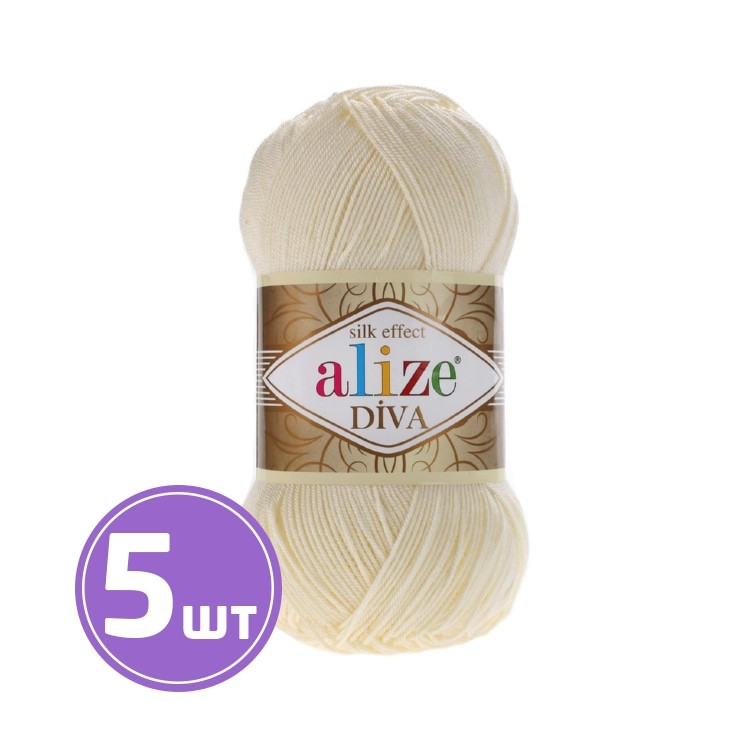 Пряжа ALIZE Diva Silk effekt (01), кремовый, 5 шт. по 100 г