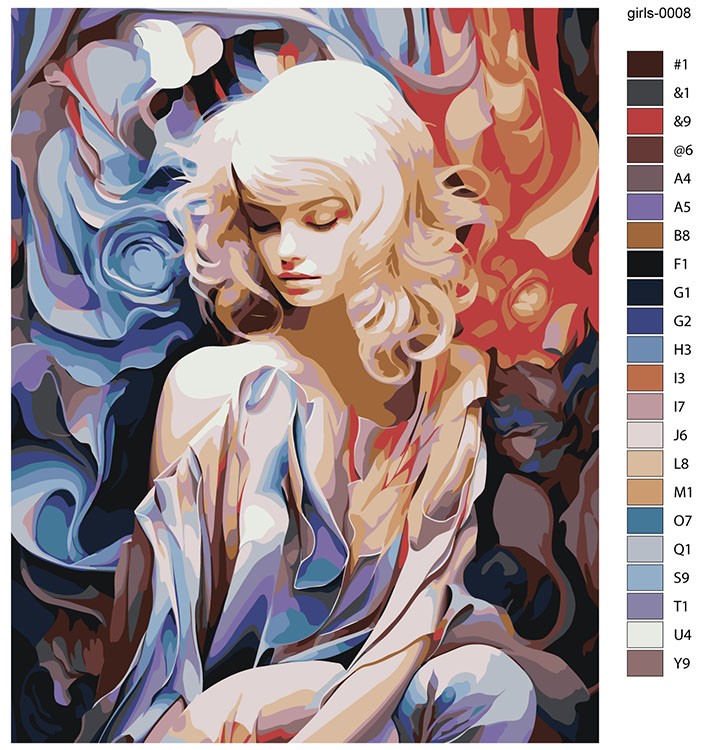 Картина по номерам «Портрет девушки с цветочными узорами» — картинка 2