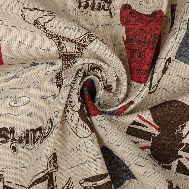 Ткань льняная, 3 м x 150 см, 140 г/м², цвет: бежевый, принт, TBY — картинка 2