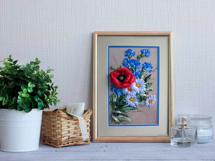 Вышивка лентами «Летний букет» — картинка 3