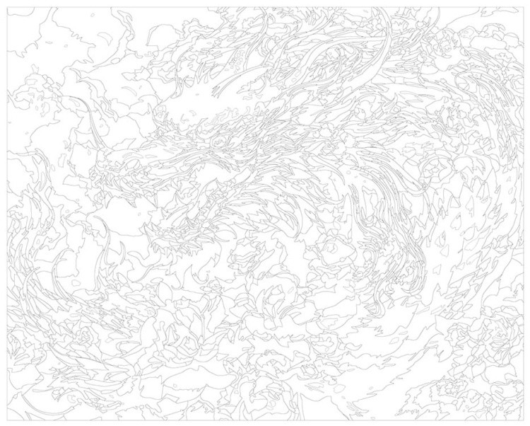 Картина по номерам «Восточный дракон в цветах» — картинка 3