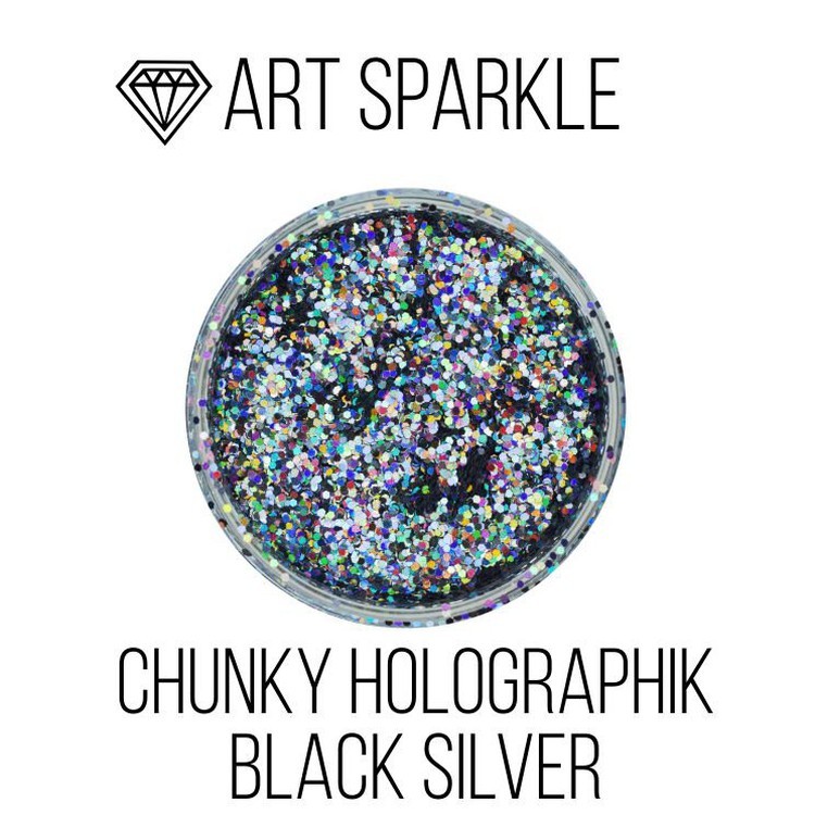 Глиттер крупный Chunky Holographic Black Silver, 50 г, Craftsmen.store