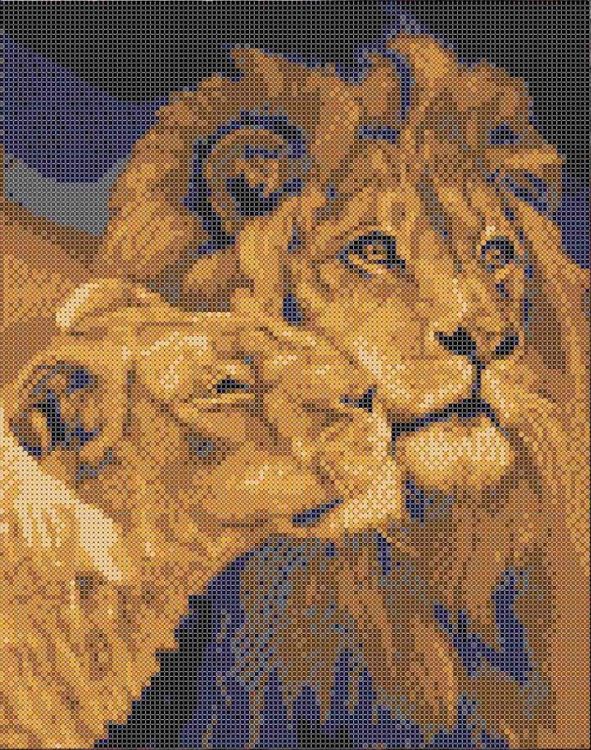 Рисунок на ткани «Лев и львица»
