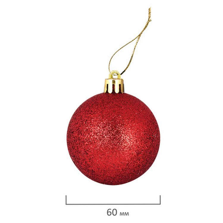 Шары елочные, набор 12 шт., пластик, 6 см, красные (глянец, глиттер, рисунок) — картинка 5