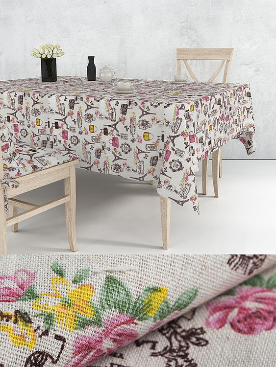 Ткань льняная, 1 м x 150 см, 140 г/м², цвет: белый, принт, TBY — картинка 6