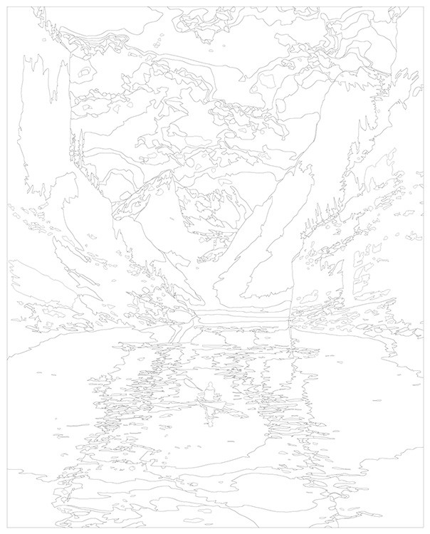 Картина по номерам «Природа: Пейзаж с человеком в лодке на фоне гор» — картинка 3