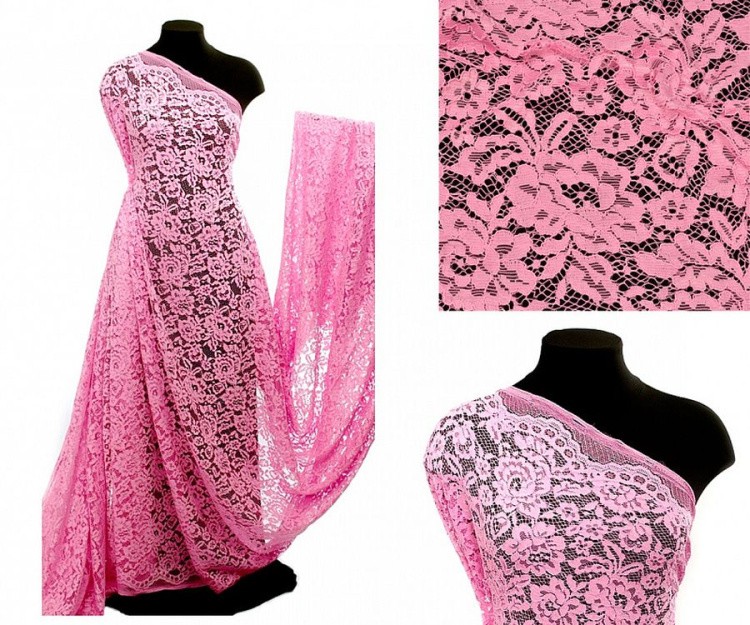 Кружевная ткань (гипюр), в нарезке с кордом, 5 м, ширина 145 см, цвет: 135 розовый, TBY — картинка 2