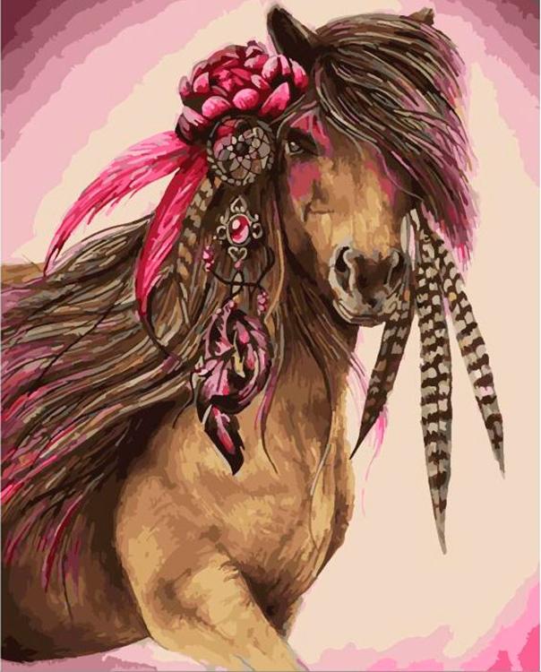 Картина по номерам «Лошадь с цветком»