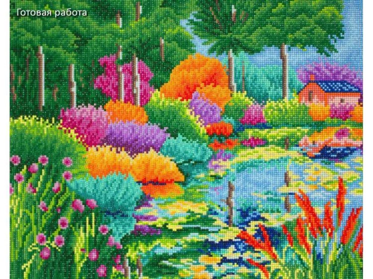 Алмазная вышивка «Цветочный пруд» — картинка 2
