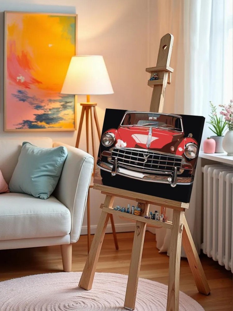 Картина по номерам «Машины: Красный ретро автомобиль» — картинка 9