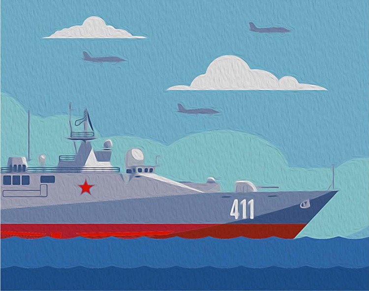 Картина по номерам «Боевой корабль»  (мини-раскраска)