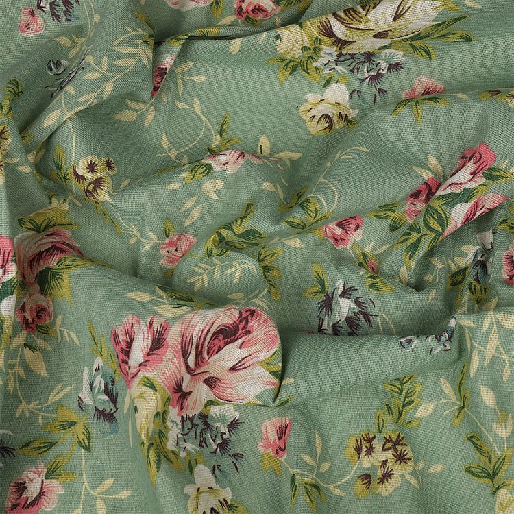 Ткань льняная, 3 м x 150 см, 140 г/м², цвет: зеленый, принт, TBY — картинка 3