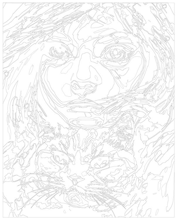 Картина по номерам «Девушка и серый кот» — картинка 3