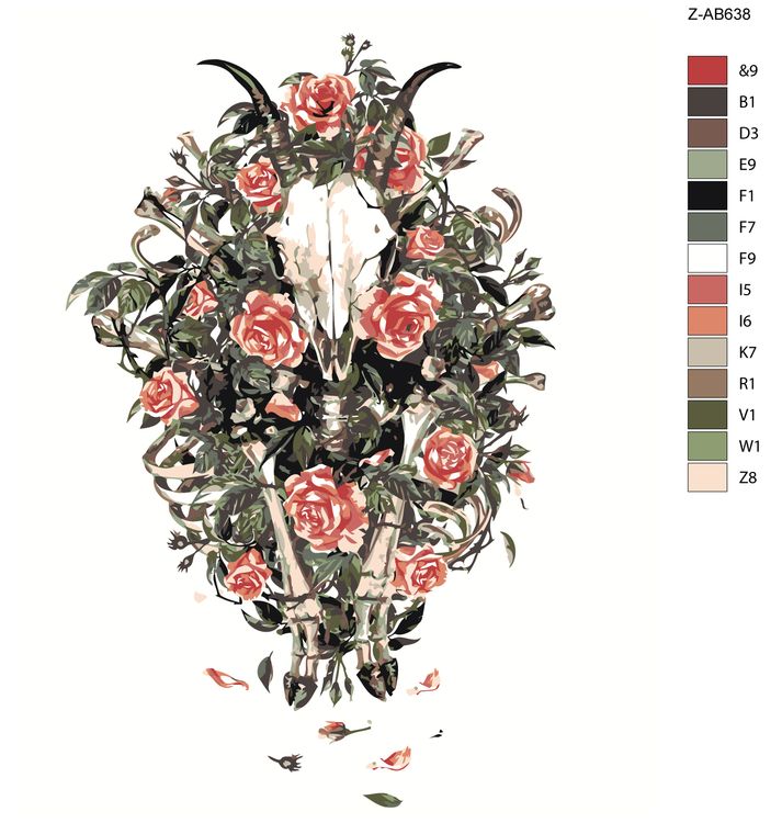 Картина по номерам «Череп в цветах» — картинка 2