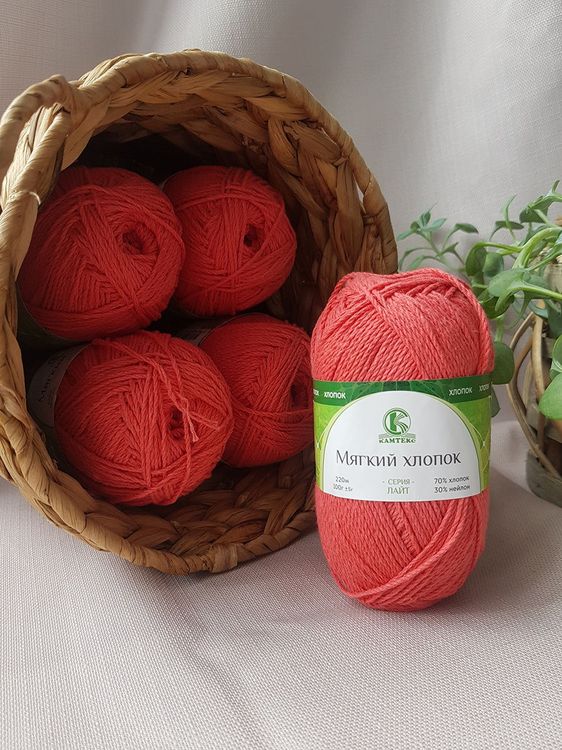 Пряжа Камтекс Мягкий хлопок (050), коралл, 5 шт. по 100 г — картинка 2