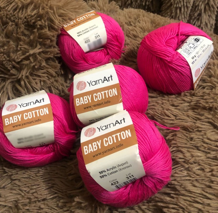 Пряжа YarnArt Baby cotton (422), ярко-малиновый, 5 шт. по 50 г — картинка 3