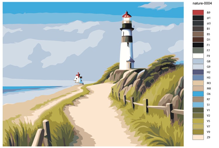 Картина по номерам «Природа: Пейзаж с маяком и дорожкой вдоль моря» — картинка 2