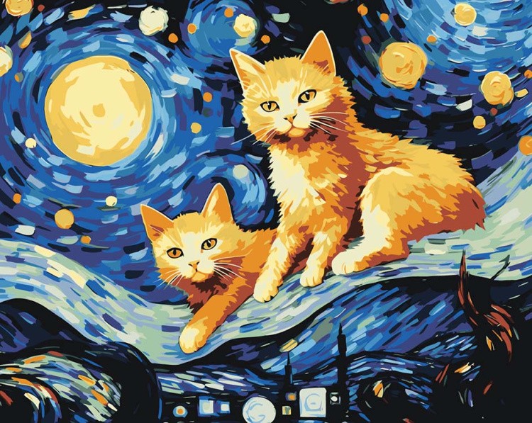 Картина по номерам «Рыжие коты в стиле Ван Гога»