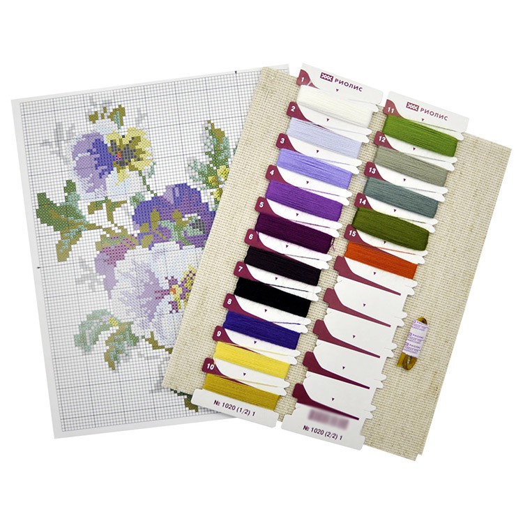 Набор для вышивания «Букет анютиных глазок на льне» — картинка 4