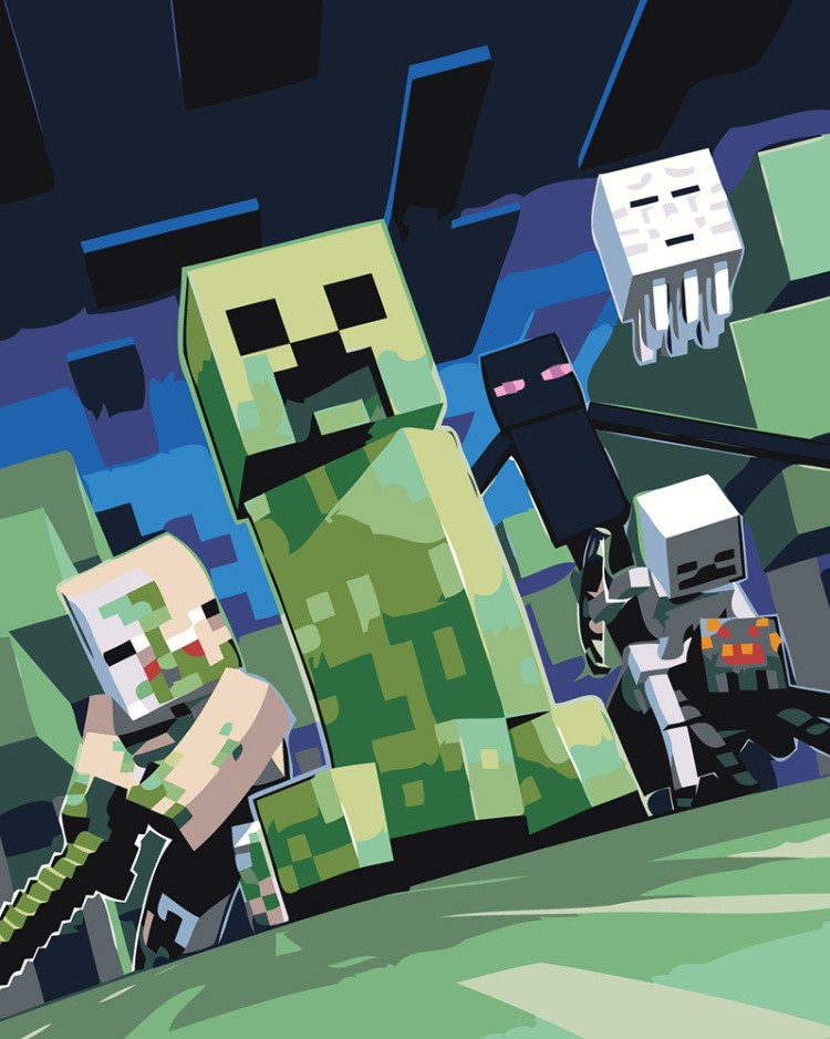 Картина по номерам «Игра Майнкрафт Minecraft: Крипер, мобы»