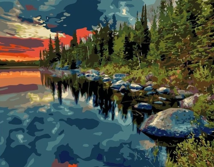 Картина по номерам «Закат в лесу»