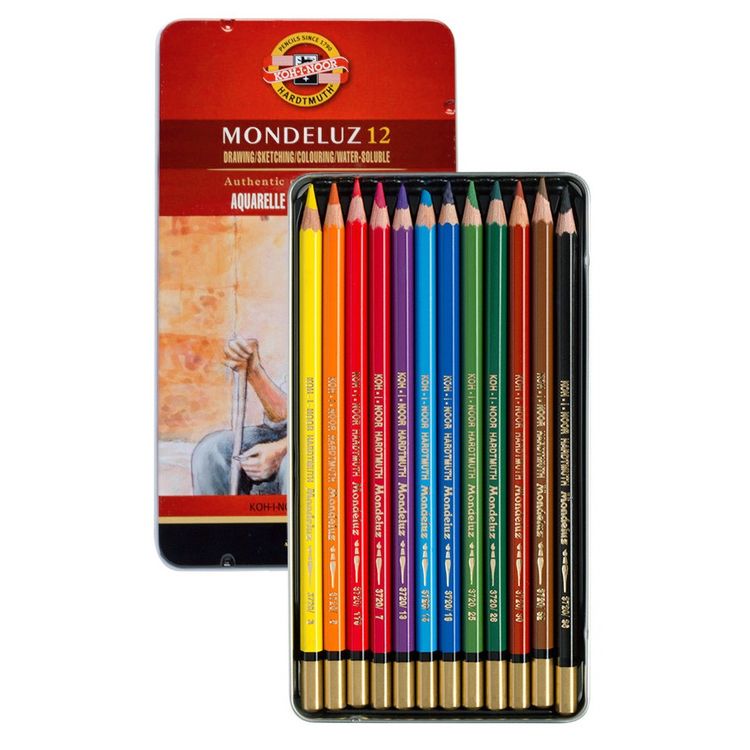Набор акварельных карандашей в мет. коробке, заточенные, 12 цв., KOH-I-NOOR Hardtmuth — картинка 4