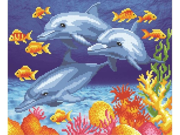 Рисунок на габардине «Дельфины»