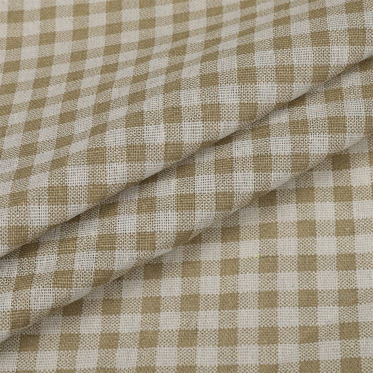 Ткань льняная, 1 м x 150 см, 140 г/м², цвет: бежевый, клетка, TBY — картинка 3