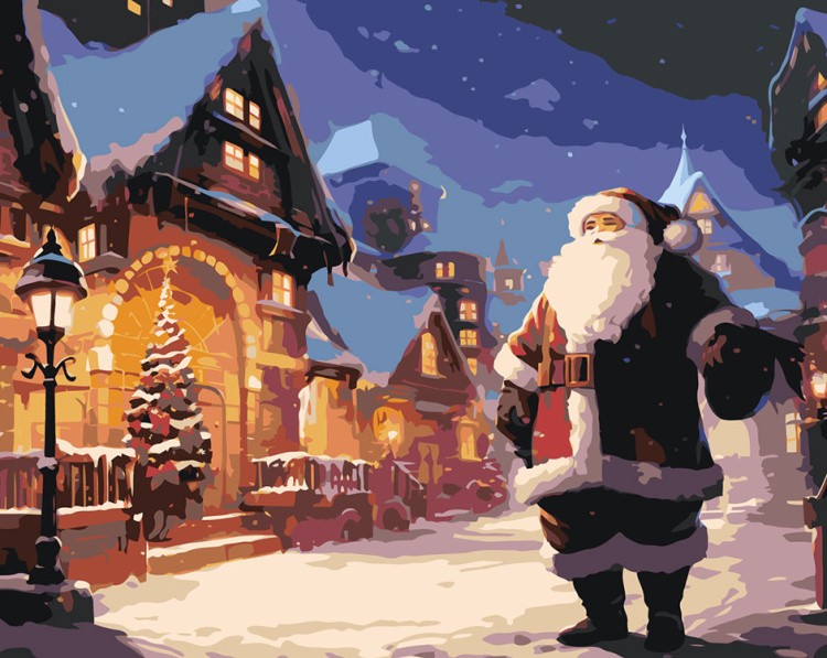 Картина по номерам «Новогодняя: Дед Мороз в зимнем городке 3»