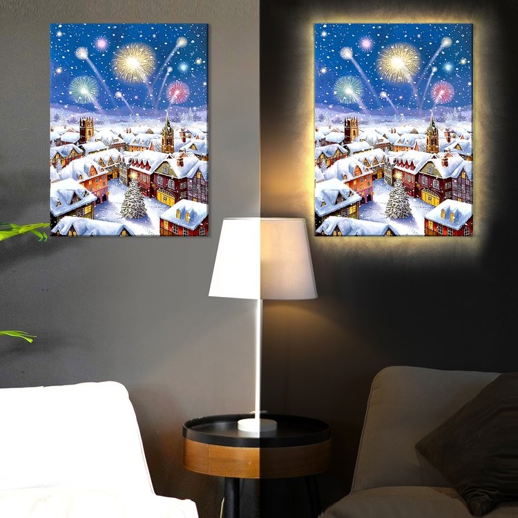 Картина по номерам «Салют над городом» LED подсветка — картинка 2