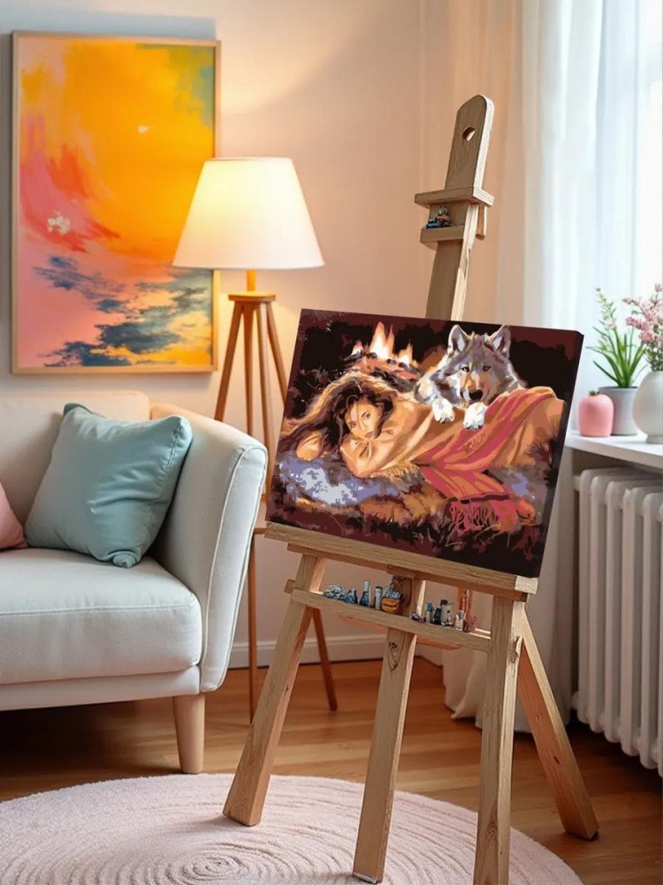 Картина по номерам «Девушка и волк» — картинка 9