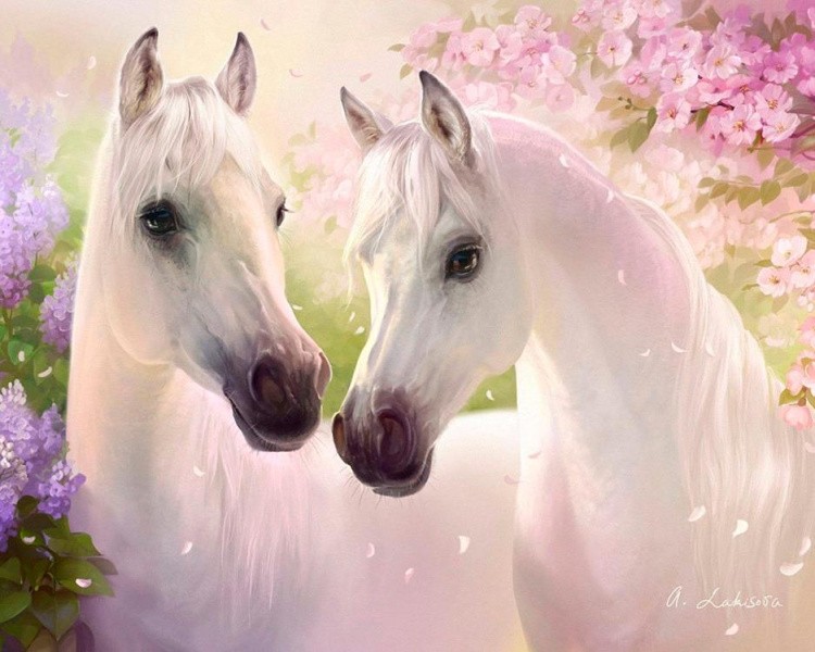 Алмазная вышивка «Белые лошадки»