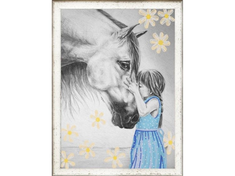 Рисунок на ткани «Девочка и лошадь»