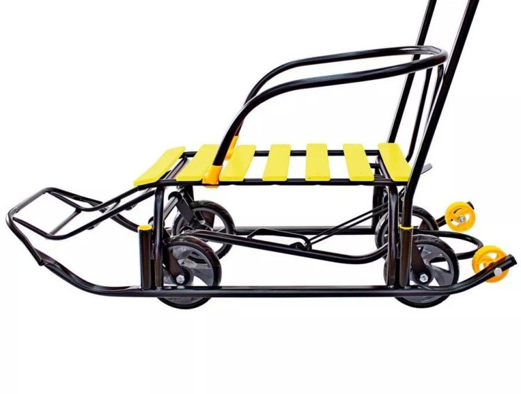 Санки детские Snow Black Auto желтые рейки с колесами — картинка 12